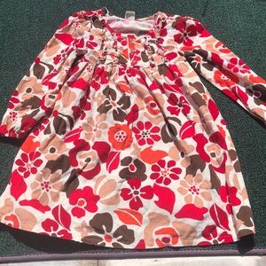 Long sleeve corduroy red and brown floral dress
